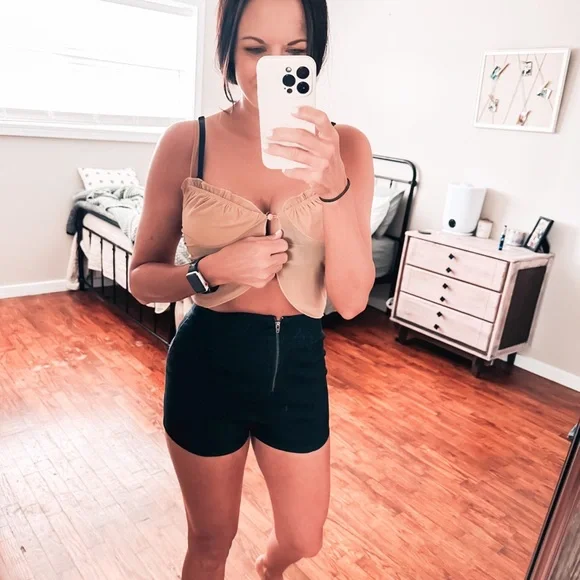 urban outfitters kimchi blue black cheeky high waist zip front shorts - Picture 3 of 6